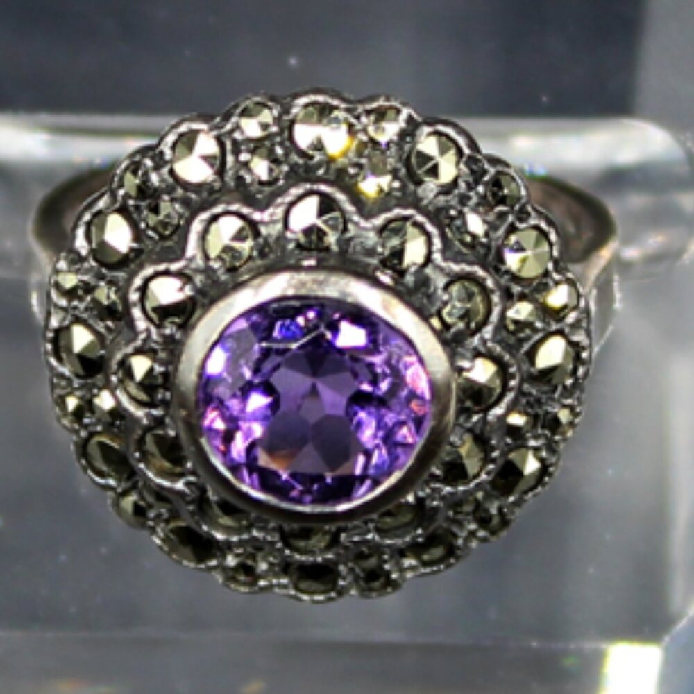 Amethyst and Marcasite Cocktail Ring - TCW 1.76